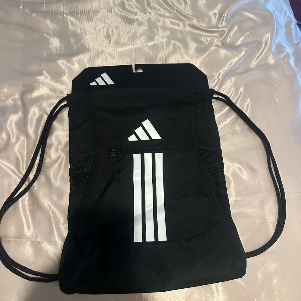 adidas Black Drawstring Backpack with White Three-Stripes